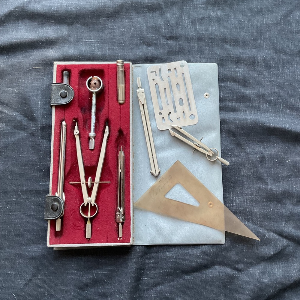 Vintage Drafting Tool Set with Case